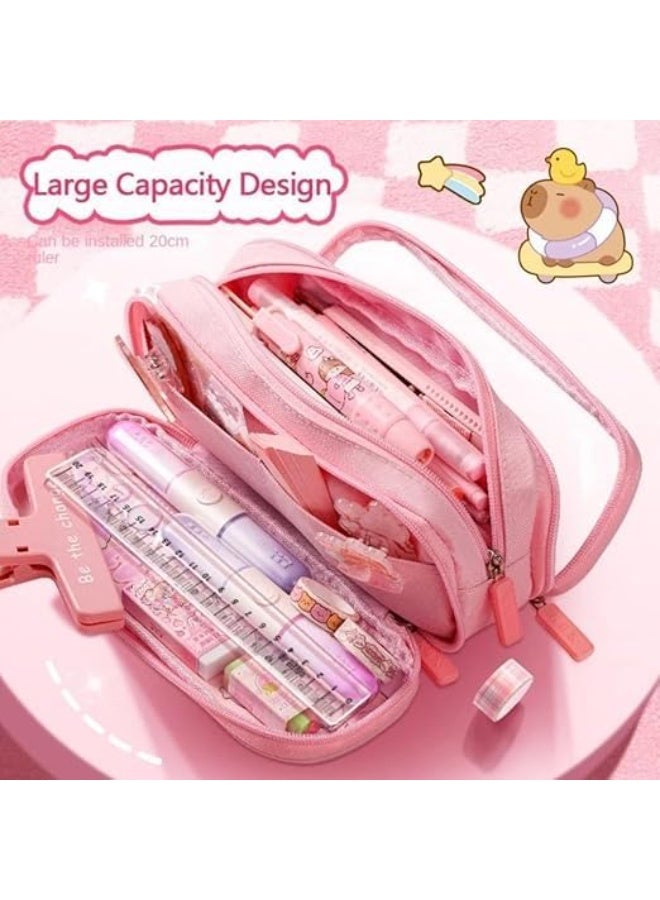 Large transparent fabric pencil case + 3 Forever pencils - Aesthetically pleasing organizer with 3 compartments and a durable zipper, the perfect stationery set for school and office - Image 5
